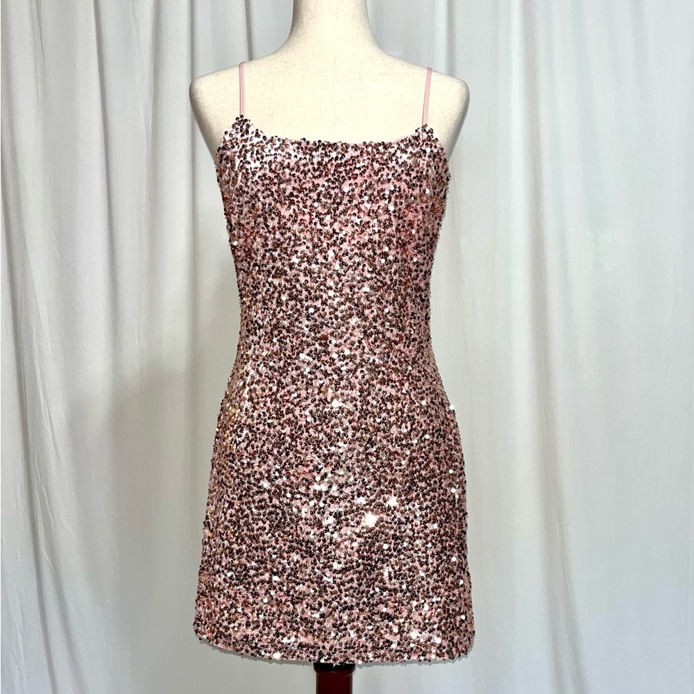 Nordstrom BP Sequin Rose Gold Pink Mini Dress Size M